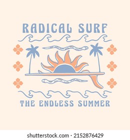 surf illustration sun graphic palm vintage