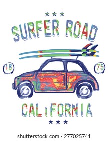 Surf Illustration, t-shirt graphics, vectors, typography