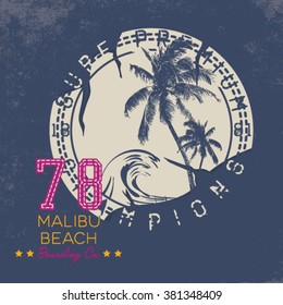 Surf Illustration / t-shirt graphics / vectors/ typography/ pacific surf wave/ summer tropical heat print/ surf print vector set/ wave illustration