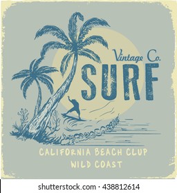 Surf Illustration / t-shirt graphics / vectors/ typography/ pacific surf wave/ summer tropical heat print/ surf print vector set/ wave illustration