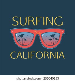 Surf illustration typography with glasses. Vector graphics of t-shirts.