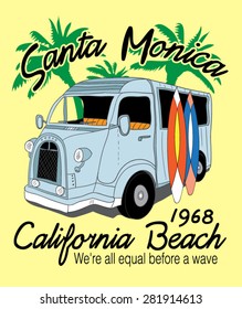 Surf Illustration.T-shirt graphic slogan.Car vector design.