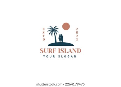 Surf Island Logo Vector Icon Illustration