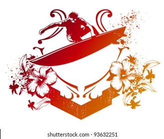 surf jump shield with flowers and banner