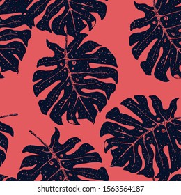 Surf Jungle Leaf Vector Seamless Pattern. Red Fabric Banana Wallpaper California Design. Indigo Tree Tropical Print. Blue Palm Tree Print