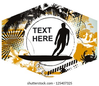surf label with grunge summer background