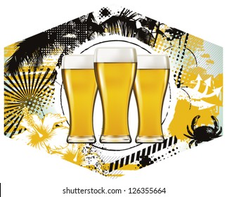 surf label with grunge summer background