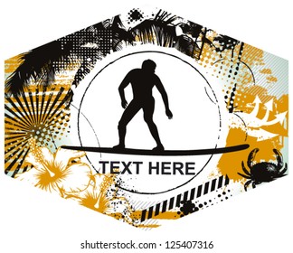 surf label with rider and summer background
