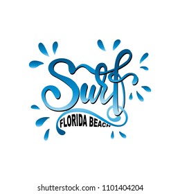 Surf lettering logo in graffiti style isolated on white background. Vector illustration for design t-shirts, banners, labels, clothes, apparel, water extreme sports competition.