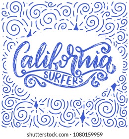 Surf lettering quote for posters, prints, cards. Surfing related textile design. Vector vintage illustration.