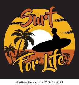 Surf for life, Streetwear T-shirt Designs Artwork Set, Graffiti Vector Collection for Apparel and Clothing Print.