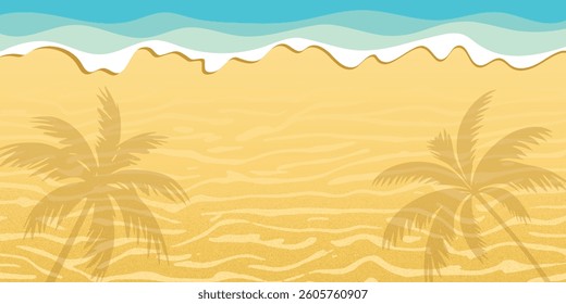 Surf line from above, seashore, sandy shore, stylized cartoon, open space, banner
