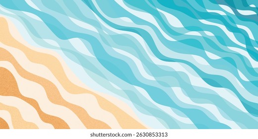 Surf line from above, seashore, sandy shore, stylized cartoon