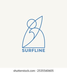 Surf line art design template for surf club, surf shop, surf merch.