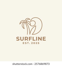 Surf line design template for surf club, surf shop, surf merch.