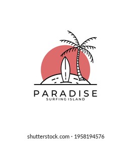 surf line icon logo vector symbol illustration design, surf and sunset logo minimal design