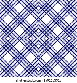 Surf Line Vector Seamless Pattern. Blue Arabic Tribal Traditional Wallpaper. Marine Batik Drawn Print. Azure Striped Trendy Japan Ornament. African Retro Design