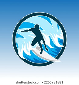 logotipo de surf círculo agua surfista