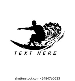 surf logo, silhouette of a man surfing vector illustration