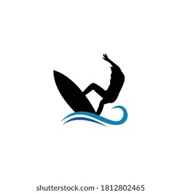 Surf logo template, water sports design vector