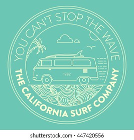 Surf logo with van and surf elements