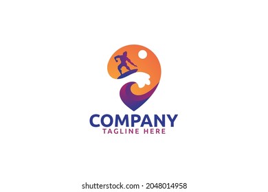 surf logo vector graphic with a combination of a surf and pin for any business.