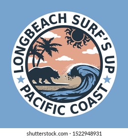 Surf Longbeach typography, tee shirt graphics, vectors