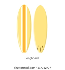 Surf Longboard Shape Equipment for Surfing. Color Icon Set.  Vector illustration of Surfboard Summer Design for Surfers Presentation T-Shirt. 