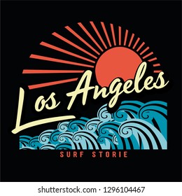 surf and los angeles print design for t-shirt print 