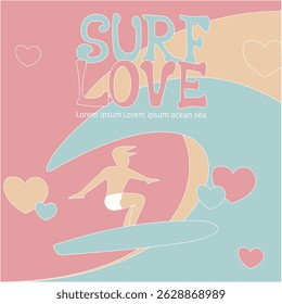 Cubierta del amor del surf, diseño del Vector