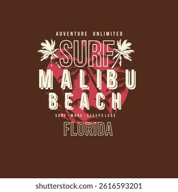 Surf Malibu Beach Florida summer vector graphic