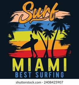 Surf miami best surfing, Streetwear T-shirt Designs Artwork Set, Graffiti Vector Collection for Apparel and Clothing Print.
