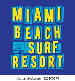 Surf miami typography, t-shirt graphics, vectors