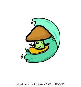 Surf Mushrom Cartoon Character Vector Illustration Design. Outline, Cute, Funny Style. Recomended For Children Book, Cover Book, And Other.
