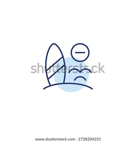 Surf on beach and minus. Vacation cancelled. Pixel perfect, editable stroke vector icon