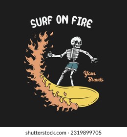 Surf on fire tee graphic vectors.