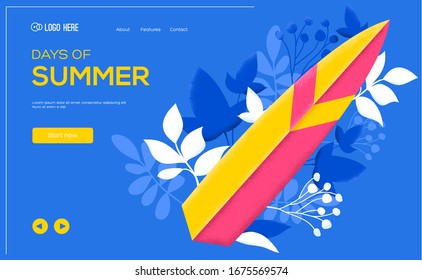 Surf on flower concept flyear, web banner, ui header, enter site. Invitation concept background. Layout illustration modern slider page. 