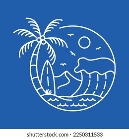 Surf on The Great Wave Monoline Design for Apparel