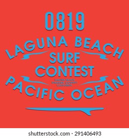 Surf pacific ocean typography, t-shirt graphics, vectors
