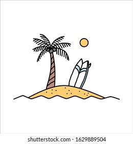 Surf palm logo or badge or print for clothing t-shirt, illustration for postcards, brands