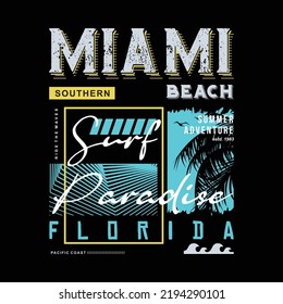 surf paradise artwork miami beach  florida vector print  t shirt in custom colors