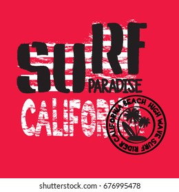 Surf Paradise California, T-shirt design vector illustration