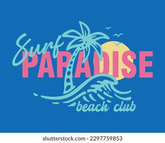 Paraíso de Surf, diseño gráfico de vectores de camisetas y otros usos.