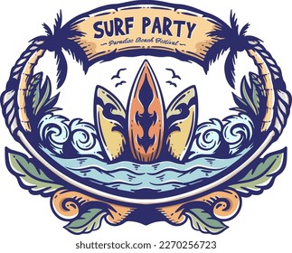 Surf Party Beach Label Symbol