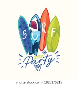 Surf party.Surfboard vector set.Summer t-shirt print.