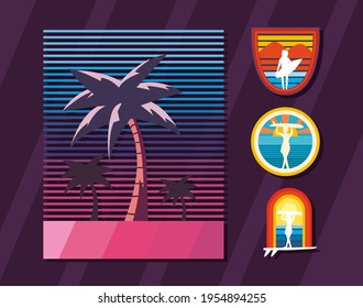 Surf patches flat icon group