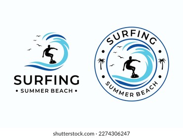 Surf people summer beach holiday vacation logo design