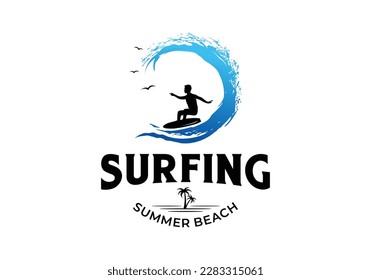 Surf people summer beach holiday vacation logo design