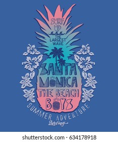 Ilustración de piña, tipografía, gráficos de camisetas, vectores