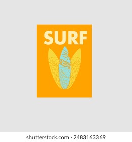 Póster de surf Diseño gráfico de tabla de surf retro